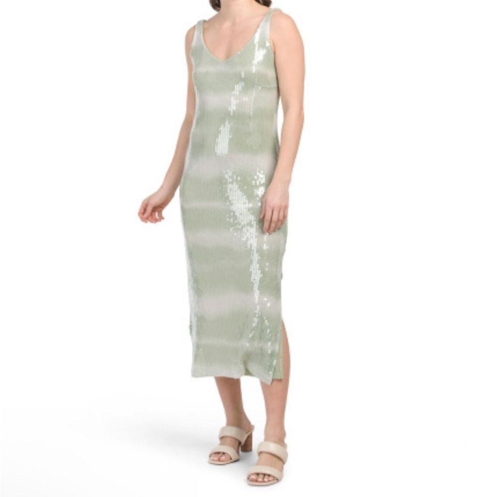 Caroline Constas Light Green Sequin Midi Dress NWT